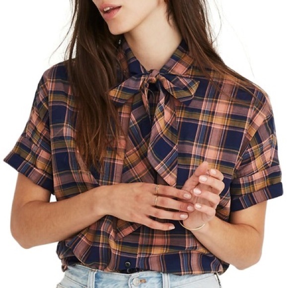 Madewell Tops - Madewell Short-Sleeve Tie-Neck Shirt